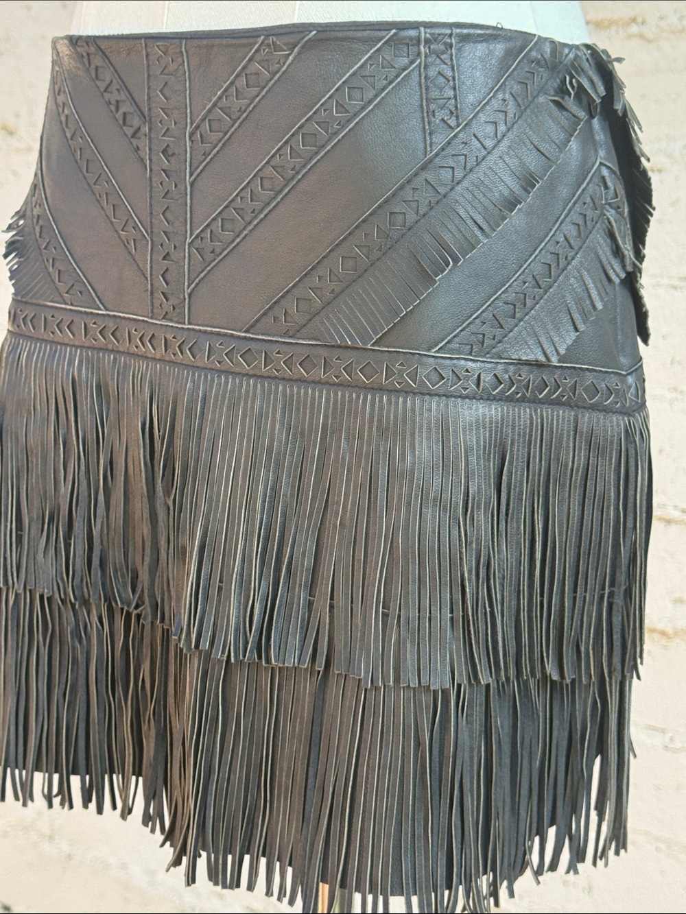 Parker Killington Leather Fringe Mini Skirt Black Size 2 - Picture 10 of 16